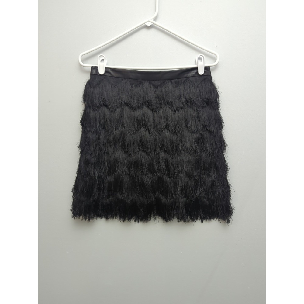 L3 SAM EDELMAN Women's Black Fiona Fringe Miniskirt Flapper Chevron Style‎ Sz 6